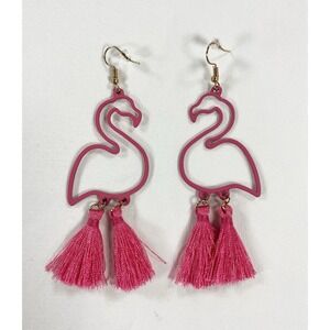 Pink Flamingo Tassel Earrings 4" Silhouette Tropical Summer Boho Dangle Jewelry